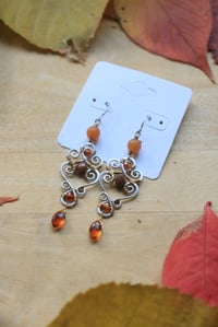 Image 1 of Mixed Metal Woven Orange Garnet Earrings