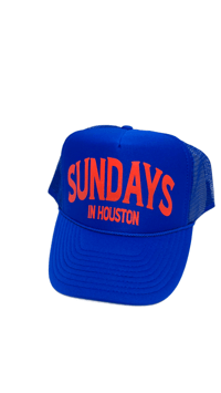 Image 1 of BLUE AND ORANGE TRUCKER HAT 
