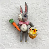 Image 1 of Grey Dutch Rabbit with Basket of Chicks and Carrot