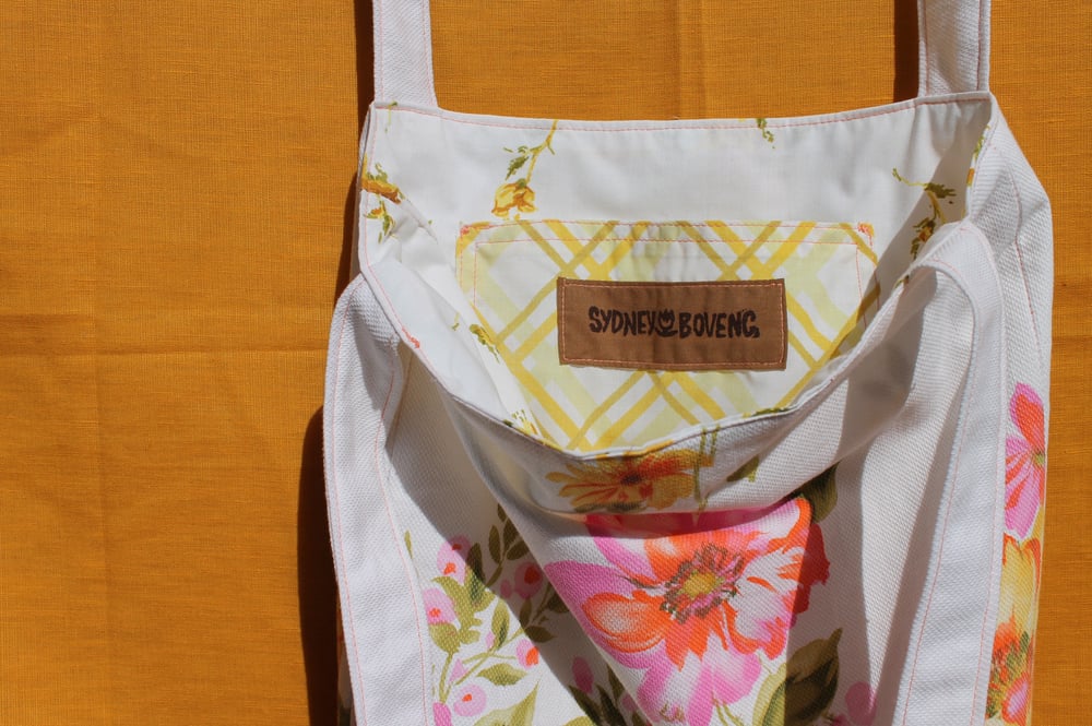 Image of Pink, Orange, and Yellow Cotton Floral Tote