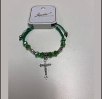Green/silver   St Jude with cross religious adjustable Bracelet