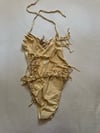 early 1970s buckskin chamois suede fringed onesie/bathing suit