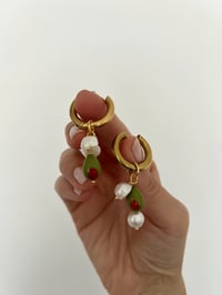 Image 4 of OLIVE PEARL HOOP EARRINGS