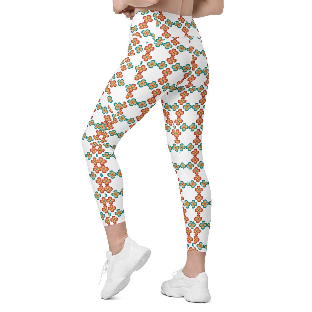 Image of 60's Design Bold Colors, Orange And Green Leggings with pockets