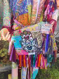 Image 9 of FRILL body cross Sari bag with ruffle -large detachable strap- Hamsa Hand 2