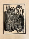 Piano Playing Pumpkin Block Print