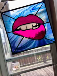 Image 1 of Pop Art Stained-Glass Lips - Hot Pink Lip Art Window Panel