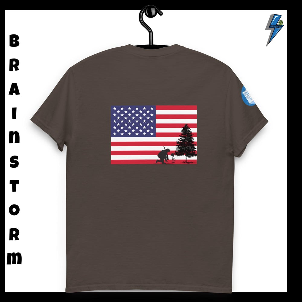 The American flag with a soldier kneeling classic tee