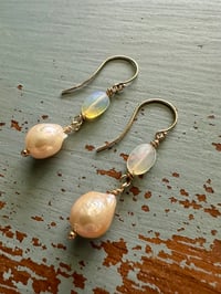 Image 14 of AAA nucleated pearl and Ethiopian opal earrings