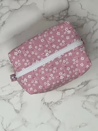 Image 2 of Handmade Pink and White Floral Boxy Pouch