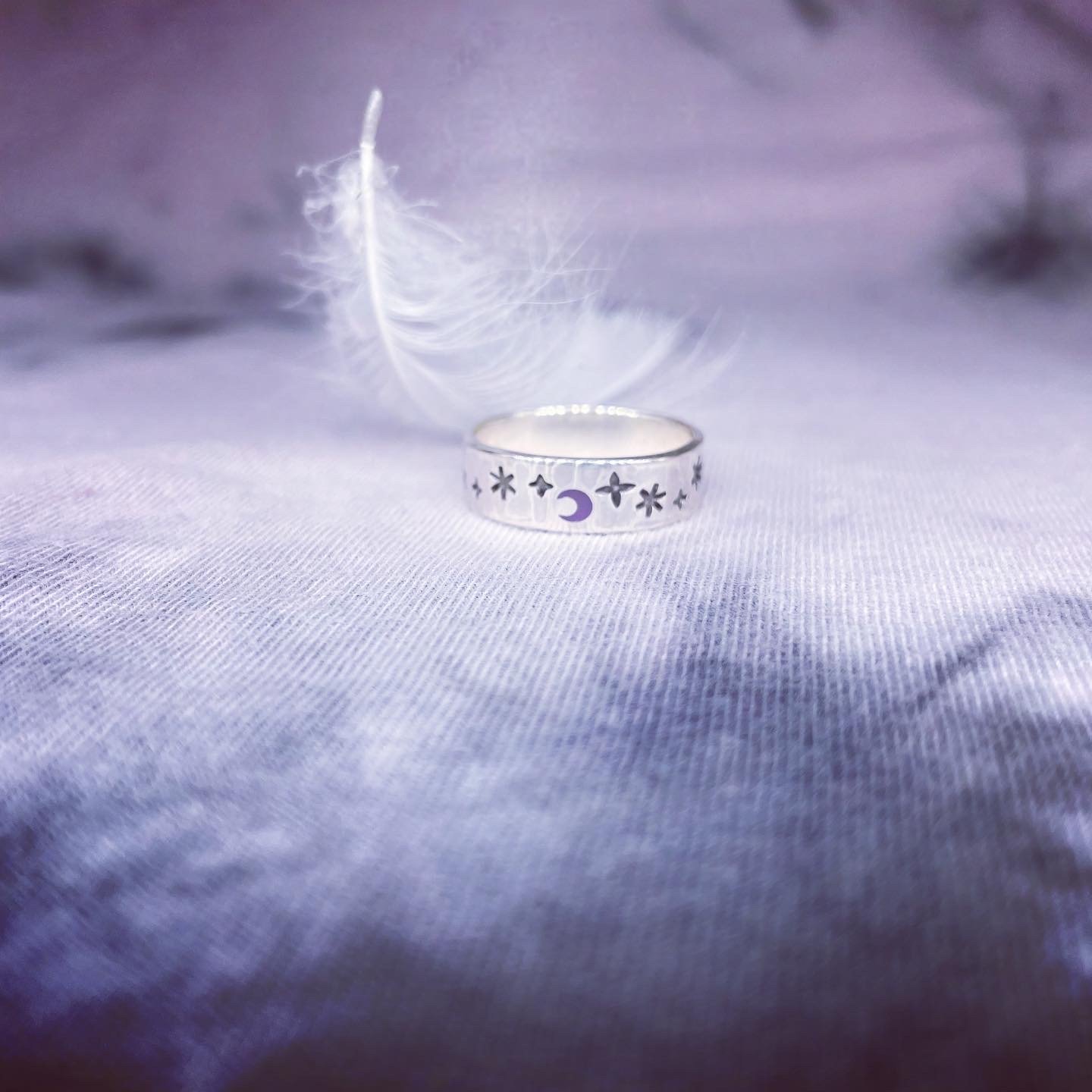 Image of Handmade Sterling Silver Purple Crescent Moon & Star Ring