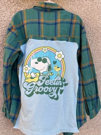 Children's Vintage Green/Blue/Yellow Flannel Shirt Snoopy  