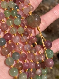 Image 4 of Afghan Tourmaline Mala, Rainbow Tourmaline 108 Beads Japa Mala, Tourmaline Hand Knotted Gemstone