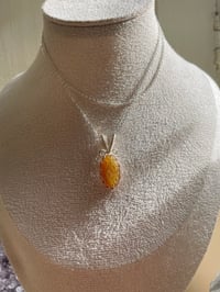 Image 3 of Silver Yellow Mother of Pearl Oval Crystal Necklace
