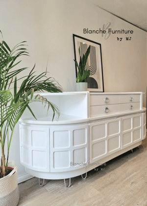 Image of Nathan Curved sideboard in White with Silver handles and legs