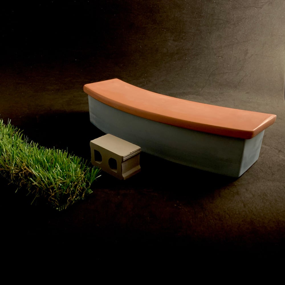 Image of  Curved Bench/Planter (Blue and Brick)