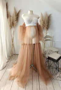 Image 3 of Maternity Photoshoot Dress – Georgina – Light Brown