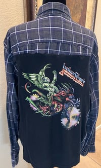 Vintage Gray/White/Purple Flannel Shirt Judas Priest