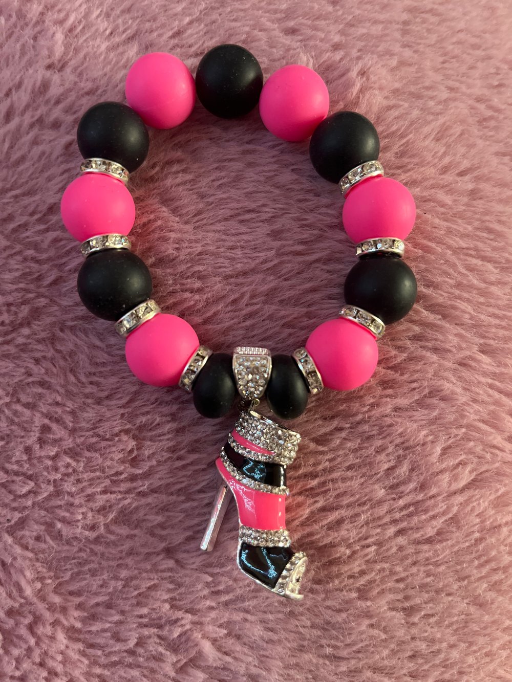 Image of Black & Pink Charm Bracelet