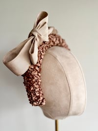 Image 2 of Taupe headband w grosgrain bow