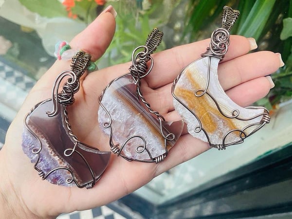 Image of Moon necklace agate amethyst 