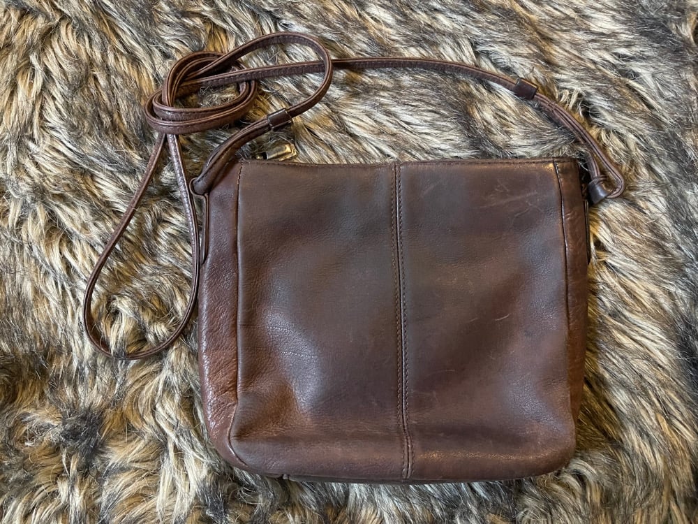 Upcycled Leather Fossil Purse With Laser Engraved Grizzly Bear 