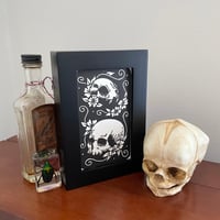 Image 5 of Human And Cat Skull Linocut Print