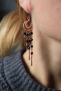 Image 1 of Copper + Black Onyx Moon Chandelier Earrings