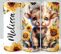 Sunflower name highland cow 20oz tumbler