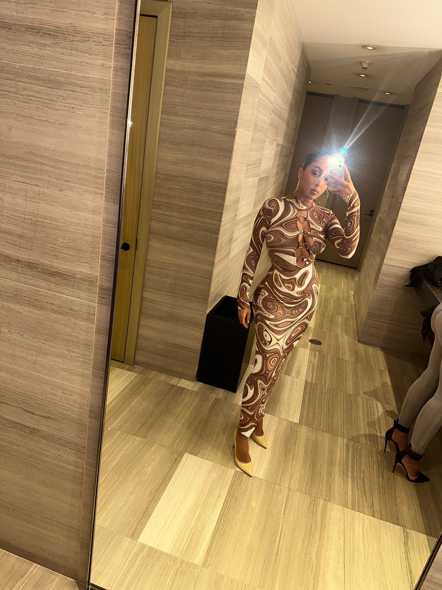 Image of SWIRL PRINT CUTOUT MAXI DRESS (S)