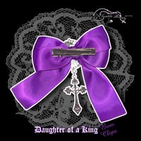 Image 2 of Purple Daughter of a King Bow Clip - Silver Charm 