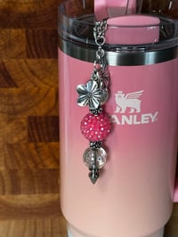 Image 1 of Pink Beaded Tumbler Straw Bauble Charm – Floral Glam Cup Accessory