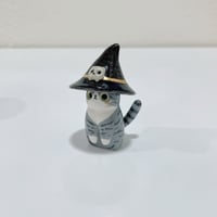 Image 7 of Glow in dark gray tabby cat in witch brew cauldron ceramic keepsake (rainbow effect)