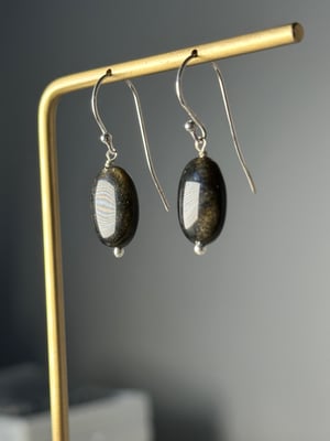 GOLDEN OBSIDIAN EARRINGS .925 STERLING SILVER