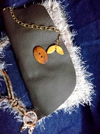 Image 4 of Grey leather shoulder bag with crocheted front 