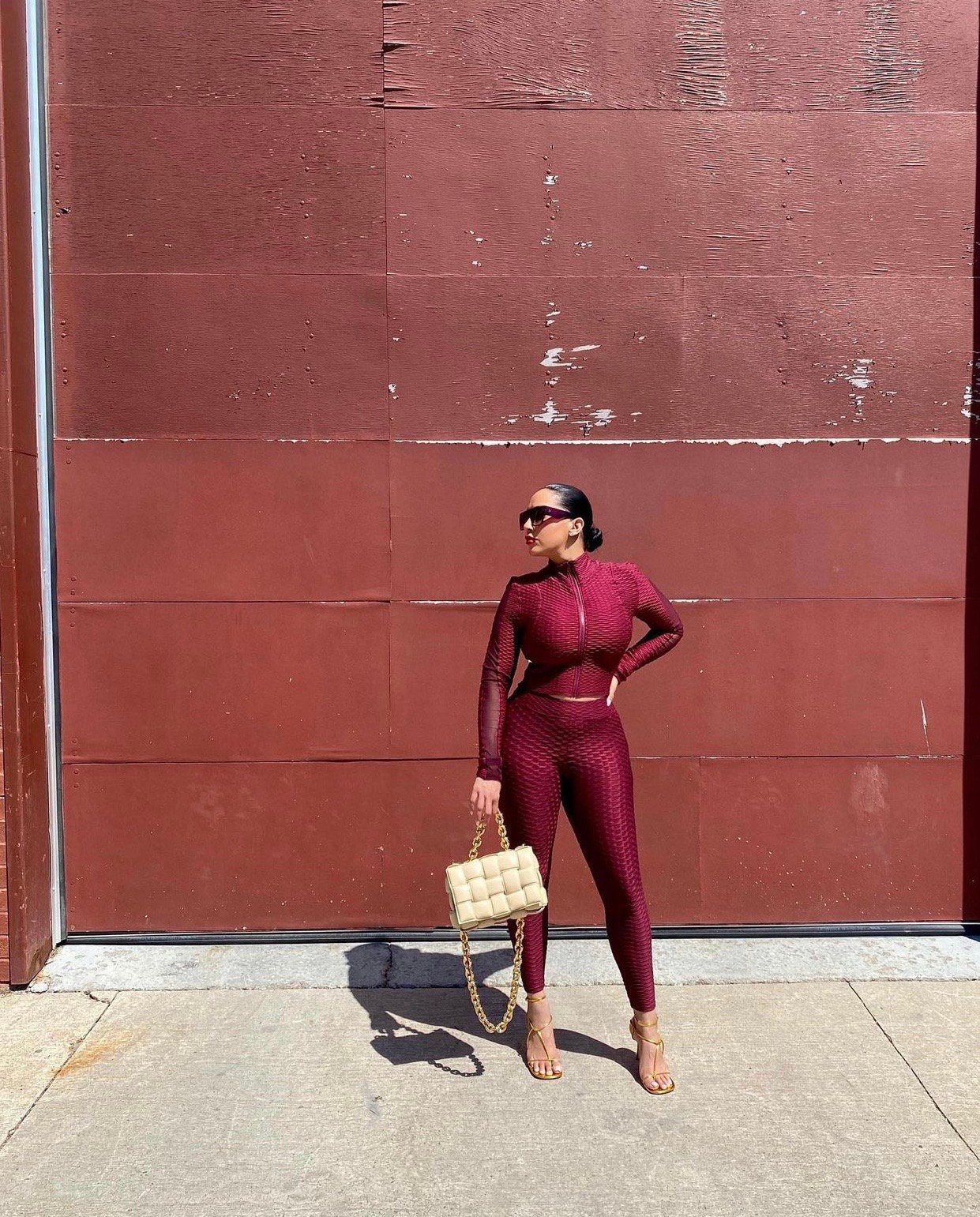 Image of BURGUNDY TEXTURED 3-PIECE ATHELTIC SET (SMALL)