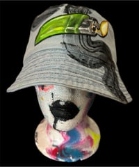 Image 1 of “LIGHT MY FIRE” CUSTOM PAINTED DENIM BUCKET HAT 