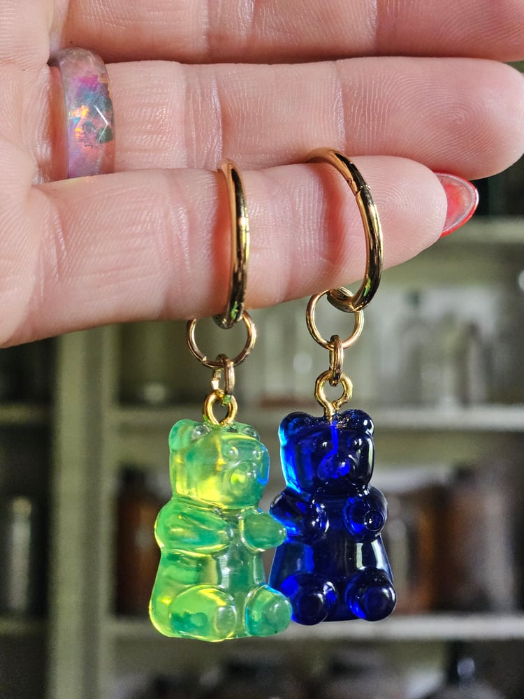 Image of Neon Green and Cobalt Blue Gummy Bear Earrings