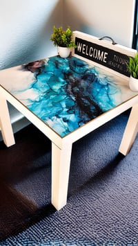 Image 3 of 22" Modern Epoxy Resin Art End Table Hand Painted 'The Purge'
