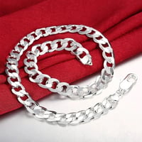 Image 2 of Charm Fine 925 sterling Silver Bracelets necklace Jewelry set for men classic 12MM Chain 18/20/22/24