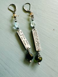 Image 6 of Shakespeare quote charm earrings with topaz and tourmaline