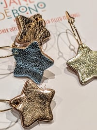 Image 3 of 14K Gold Hoops & Leather Star Charm