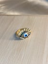 Boho White Evil Eye Adjustable 14K Gold Plated Ring