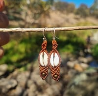 Image 1 of Micro Macrame Cowrie Shell 925 Stearling Silver hooks 