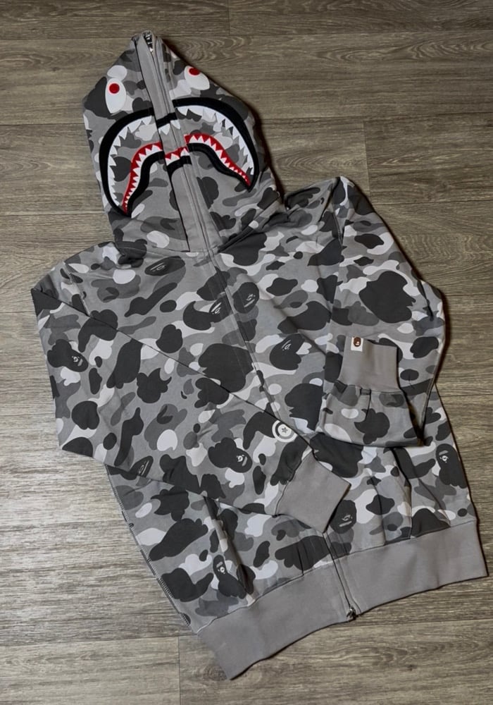 Image of BPE Gray Double Hoodie (Full ZipUp)
