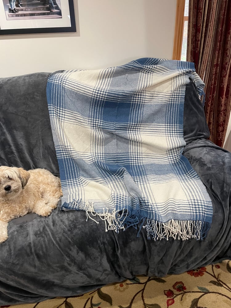 Image of Handwoven Blue Plaid Wool Throw