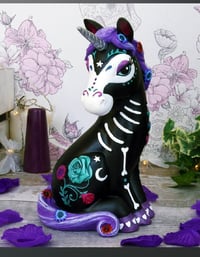 Image 1 of Sugarcorn Black Day of the Dead Skeleton Unicorn Figurine