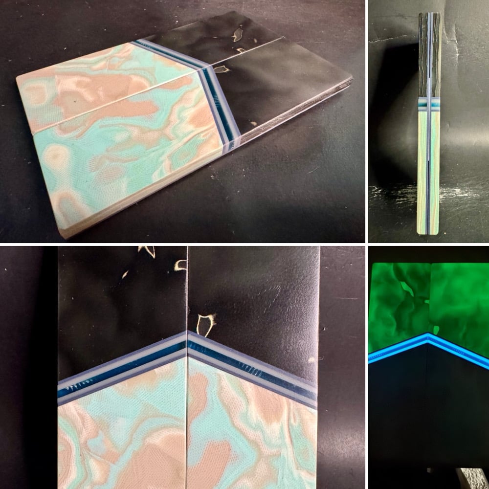 Image of Raffir Curly Uranium & Burl G10 GLOW Segmented Knife Scales