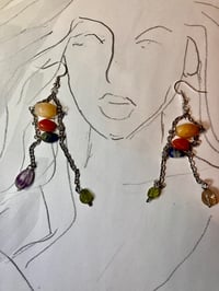 Image 2 of Regal Elegance Drops  | Jade agate peridot quartz fusion crystal dangling earrings 