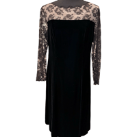 Image 3 of Vintage 70s Black Velvet Lace Floral Overlay Midi Dress - Size M - With Tag